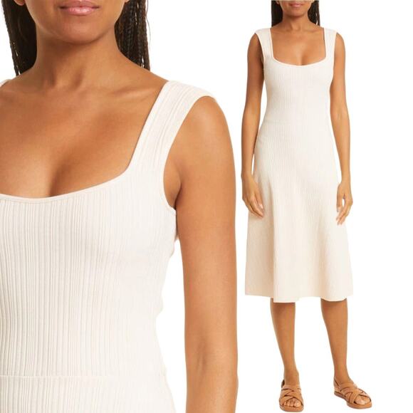 NEW $245 VINCE Rib Sweetheart-Neck Tank Dress Midi A-Line Light Blush Pink XL - Picture 1 of 12